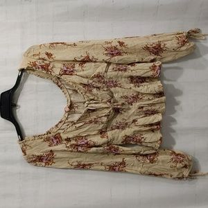 Rabbit Rose Floral Cropped Peasant Long Sleeve Smocked Waist Top